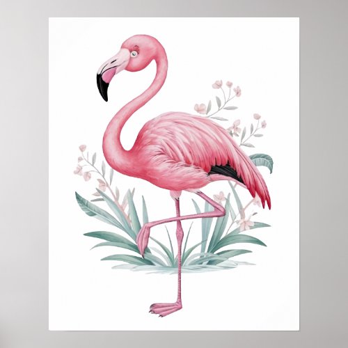 Flamingo and Flowers Poster