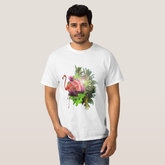 Flamingo and flowers T-Shirt (Front Full)