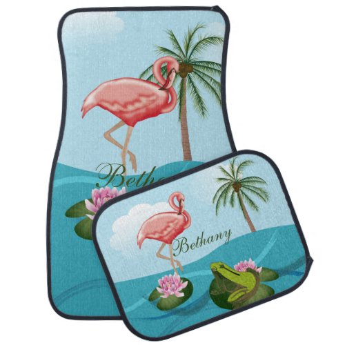 Flamingo And Frog Personalized Car Floor Mat