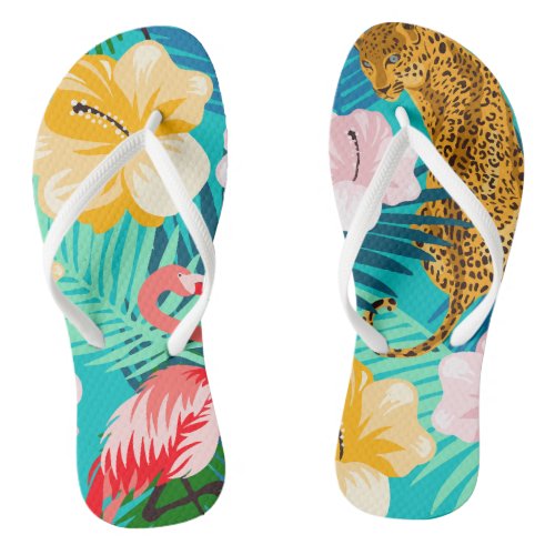 Flamingo And Jaguar In The Rainforest Flip Flops