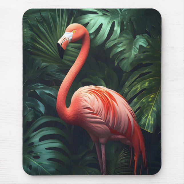 Flamingo and Jungle Leaves Mouse Pad (Front)