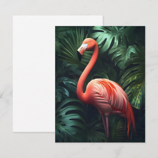 Flamingo and Jungle Leaves Note Card (Front/Back)