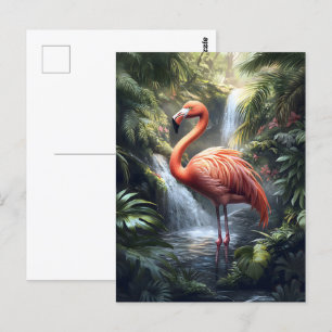 Flamingo and Jungle Waterfall Postcard