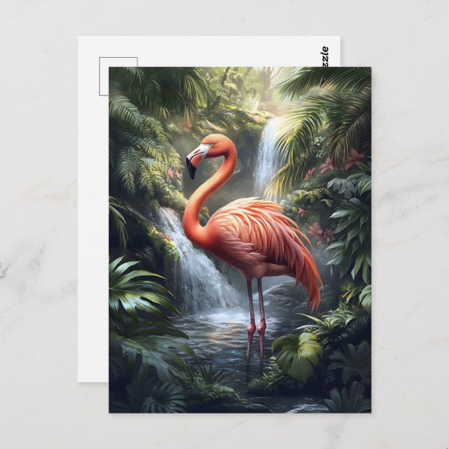Flamingo and Jungle Waterfall Postcard (Front/Back)
