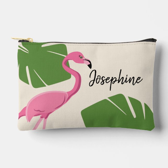 Flamingo and leaves Tropical custom bachelorette  Accessory Pouch (Front)