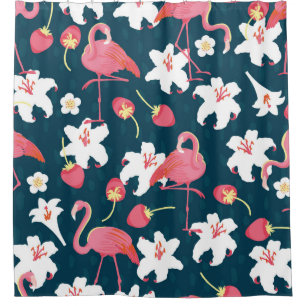 Flamingo and Lilies Tropical vintage Seamless Patt Shower Curtain