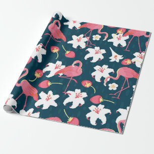 Flamingo and Lilies Tropical vintage Seamless Patt Wrapping Paper
