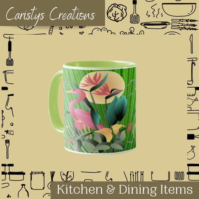 Flamingo and Palm Leaves Mug (Creator Uploaded)
