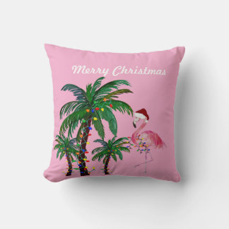 Flamingo and palm tree Christmas Pillow