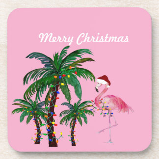 Flamingo and palm tree Christmas Pillow Beverage Coaster