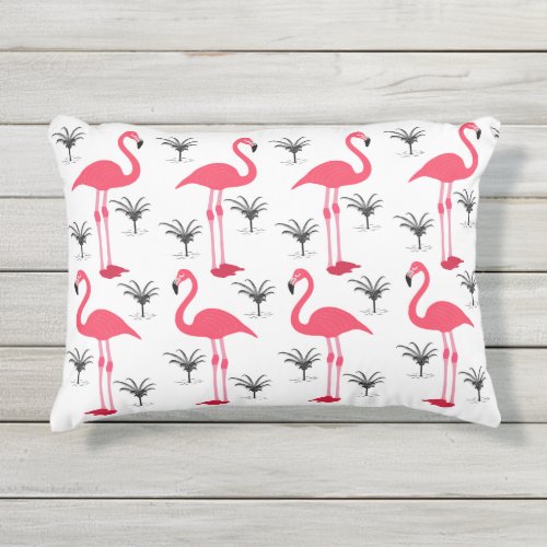 Flamingo and Palm Tree Outdoor Pillow