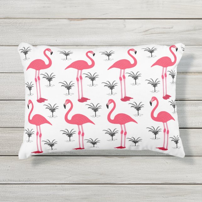Flamingo and Palm Tree Outdoor Pillow (Front)