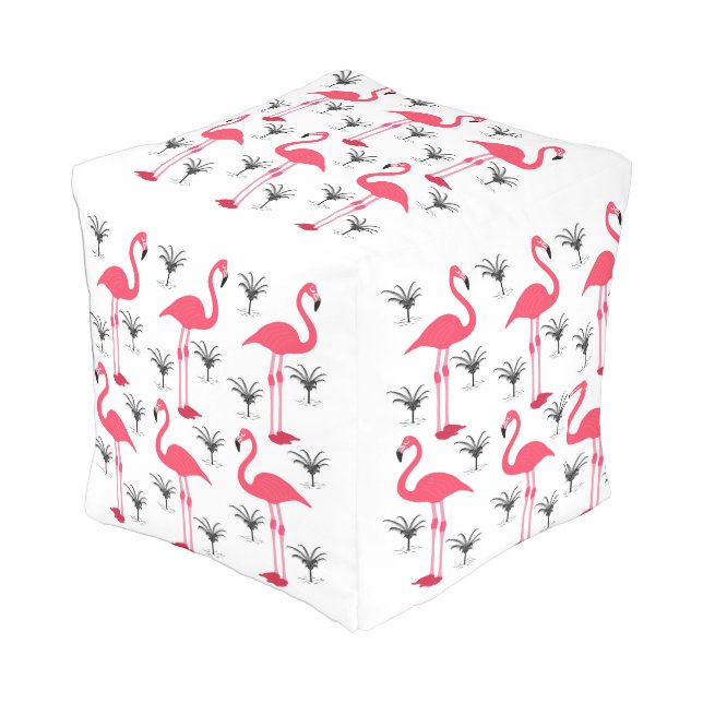 Flamingo and Palm Tree Outdoor Pouf (Angled Front)