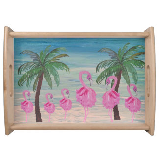 Flamingo and Palm trees coastal home Serving Tray