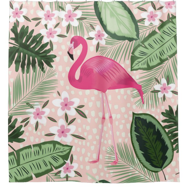 Flamingo and palm trees seamless pattern illustrat shower curtain (Front)