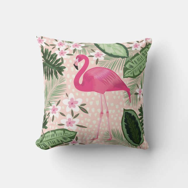 Flamingo and palm trees seamless pattern illustrat throw pillow (Front)