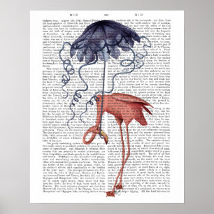 Flamingo and Parasol Poster