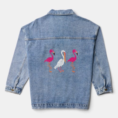 Flamingo And Pelican Water Bird Animal Lover  Denim Jacket