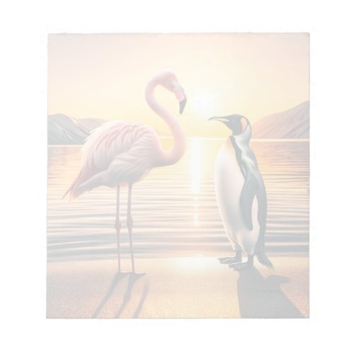 Flamingo and Penguin Sunset Encounter Notepad