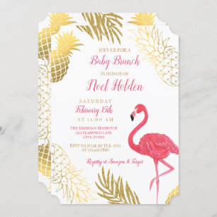 Flamingo and Pineapple Baby Shower Invitation