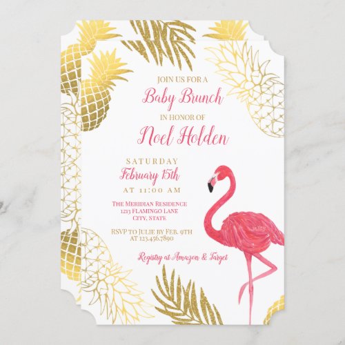 Flamingo and Pineapple Baby Shower Invitation
