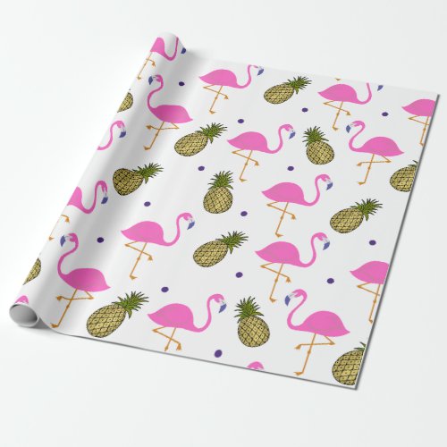 Flamingo and Pineapple fruit seamless pattern Wrapping Paper