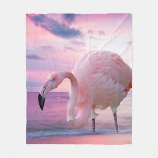 Flamingo and Pink Sky Fleece Blanket