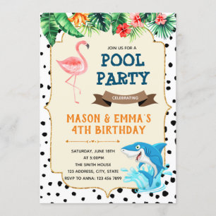 Flamingo and shark party invitation