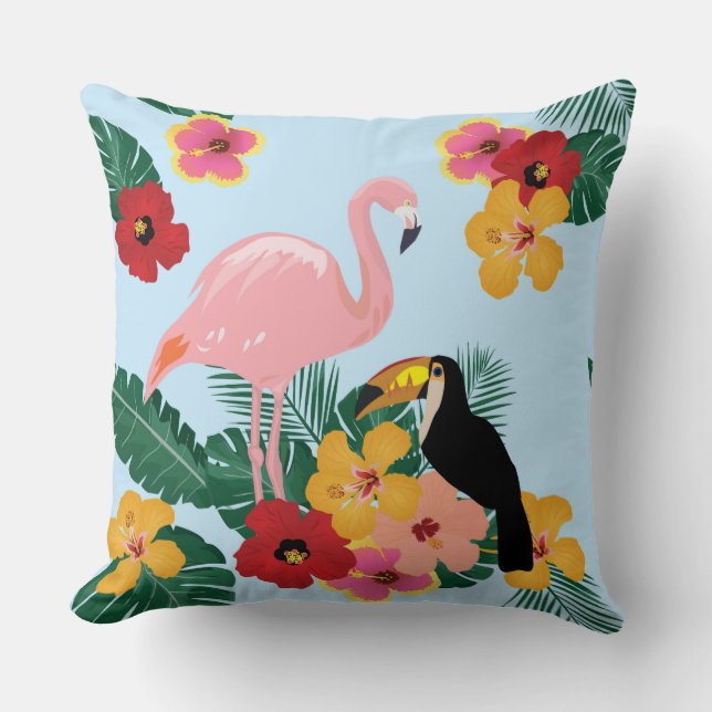 Flamingo and Toucan Pillow (Front)