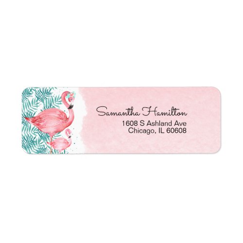 Flamingo and Tropical Leaves Pink Baby Shower Label