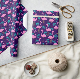 Flamingo and Tropical Leaves Wrapping Paper
