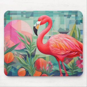 Flamingo Animal Bird Portrait Colorful Painting Mouse Pad