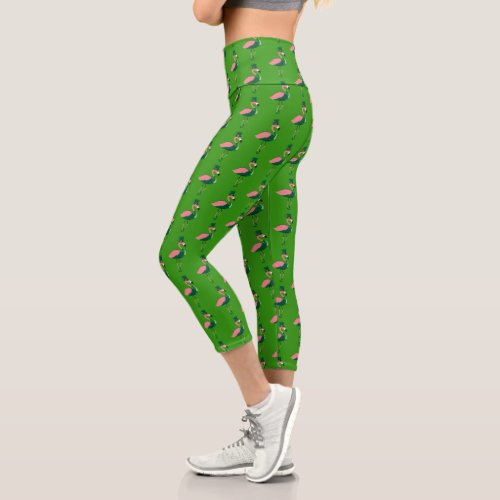 Flamingo Animal Green St Patricks Day Capri Leggings