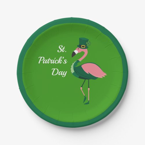 Flamingo Animal Green St Patricks Day Paper Plate