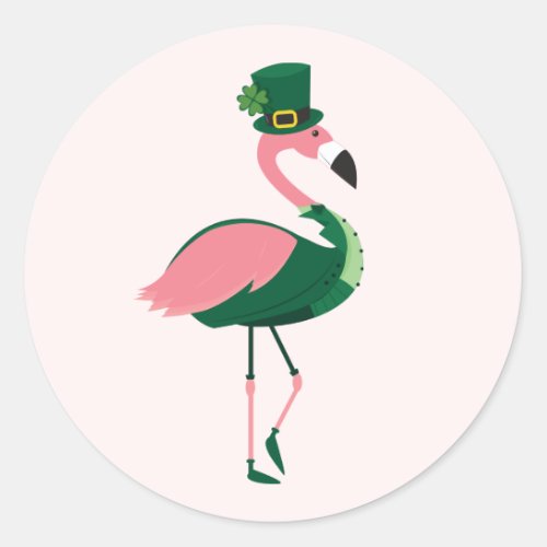 Flamingo Animal Pink St Patricks Day Classic Round Sticker