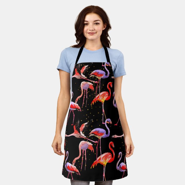 Flamingo Apron with Dark Background (Worn)