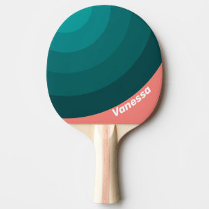 Flamingo Aqua Circle Stripe with Name Ping Pong Paddle