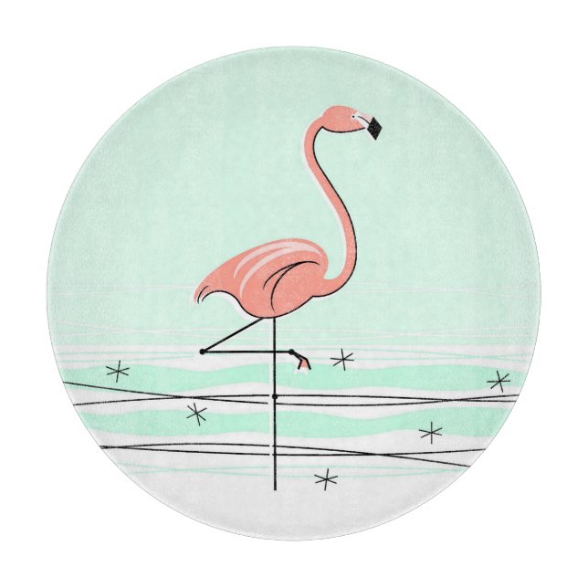 Flamingo Aqua cutting board round (Front)