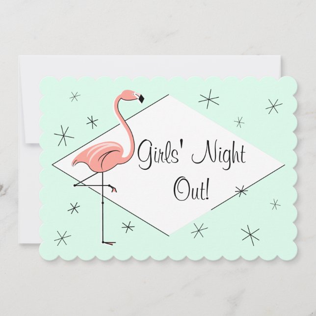 Flamingo Aqua Diamond Girls' Night Out! bracket Invitation (Front)