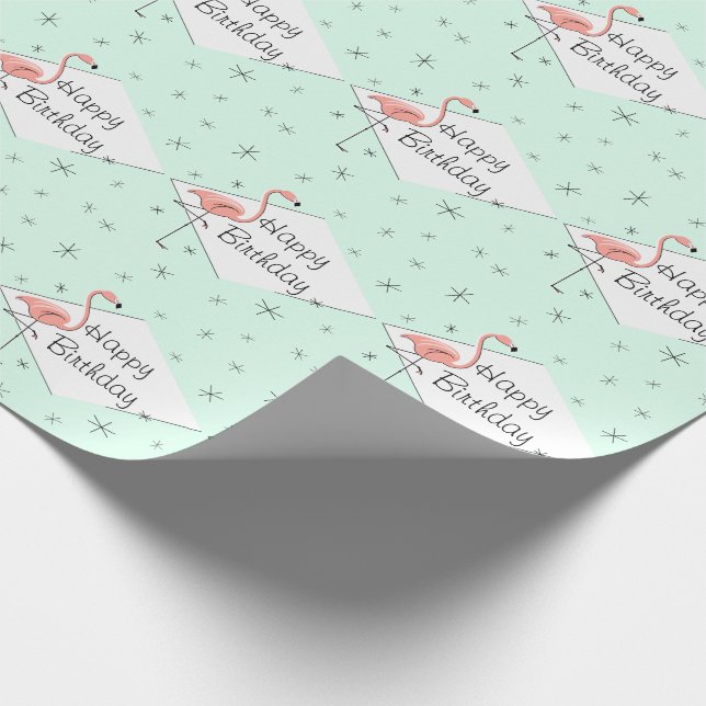 Flamingo Aqua diamond Happy Birthday Wrapping Paper (Corner)