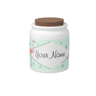 Flamingo Aqua Diamond Name candy jar