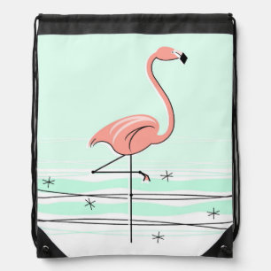 Flamingo Aqua drawstring backpack