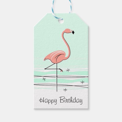 Flamingo Aqua Happy Birthday gift tags