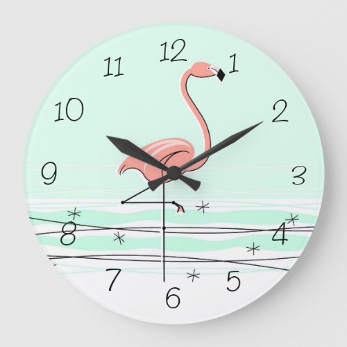 Flamingo Aqua numbers clock round