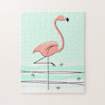 Flamingo Aqua puzzle<br><div class="desc">Stylish design with a retro touch featuring a flamingo standing in water on a pale green background. A customizable design for you to personalise with your own text, images and ideas. An original digital art image created by QuirkyChic.</div>