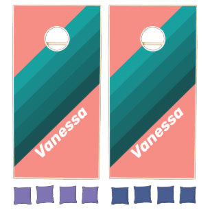 Flamingo Aqua Stripes with Name Cornhole Set