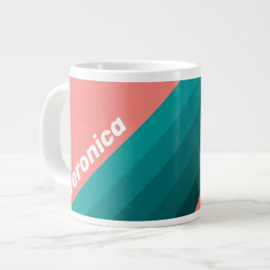 Flamingo Aqua Stripes with Name Giant Coffee Mug