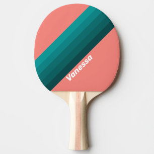 Flamingo Aqua Stripes with Name Ping Pong Paddle