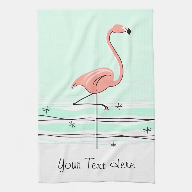 Flamingo Aqua Text kitchen towel (Vertical)