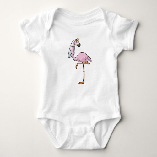 Flamingo as Bride at Wedding with Veil Baby Bodysuit